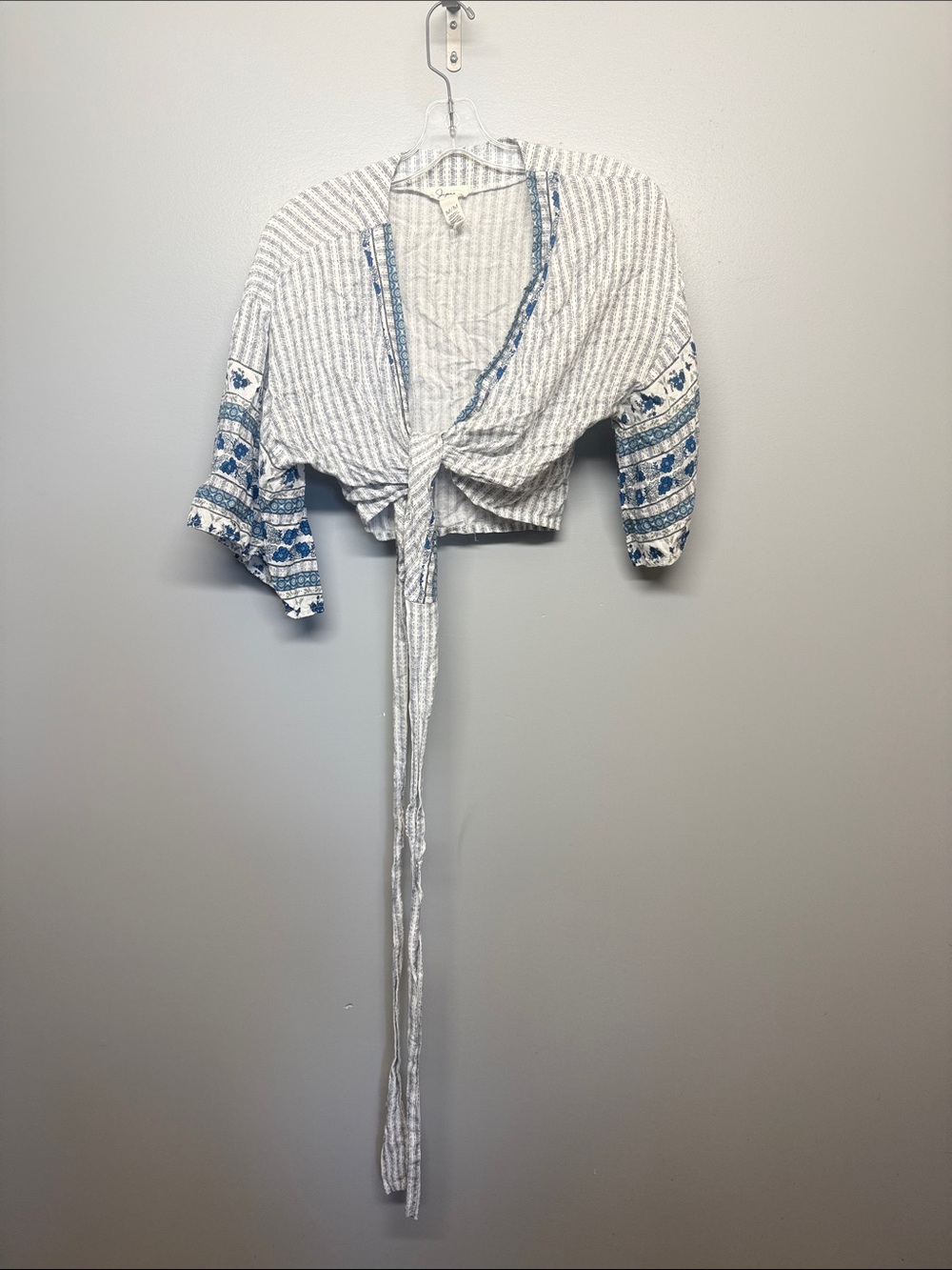 Japna White and Blue Striped Tie-Front Crop Top